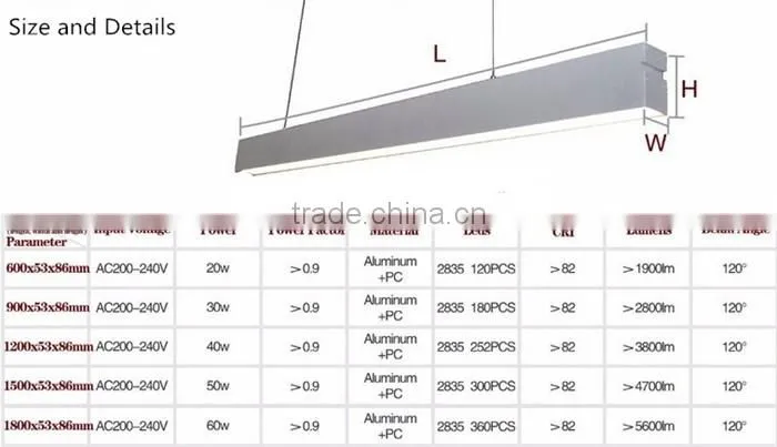 Led linear light; office pendent light
