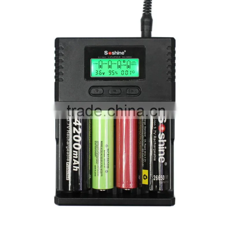 Soshine LCD 4A Universal Li-ion/NiMH/ LiIFePO4 Battery Charger for 18650 26650 AA AAA C battery charger 18650 charger