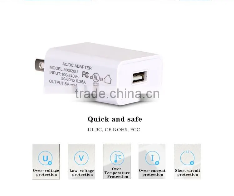 Economic promotional usb ac power adapter home wall charger (MX520U) 2A