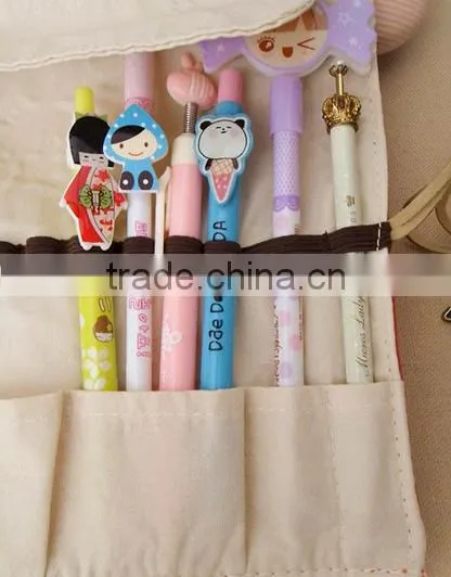 Retro style roll up school pencil bag/pencil case with rope