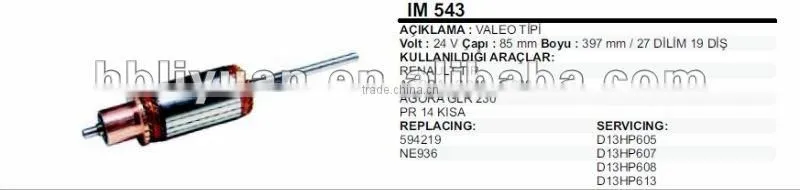 24V VALEO starter motor armature 594219,NE936