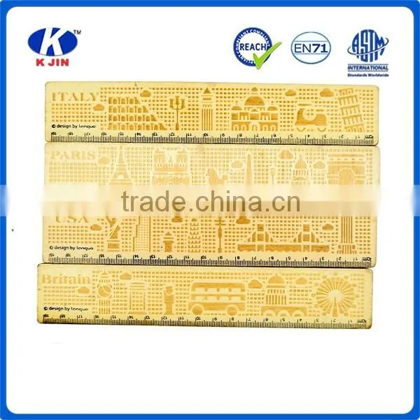 2016manufacturer custom full city printing wooden ruler at 19cm for gifts