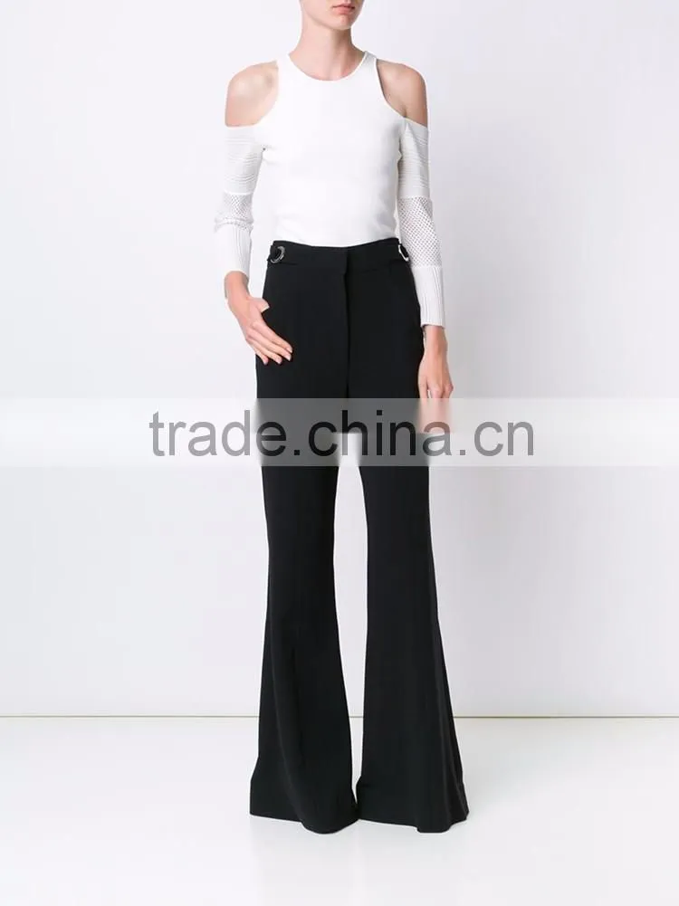 2016 Newest style ladies pants with wide leg, woman black leg flared pants, American newest casual solid ladies pants