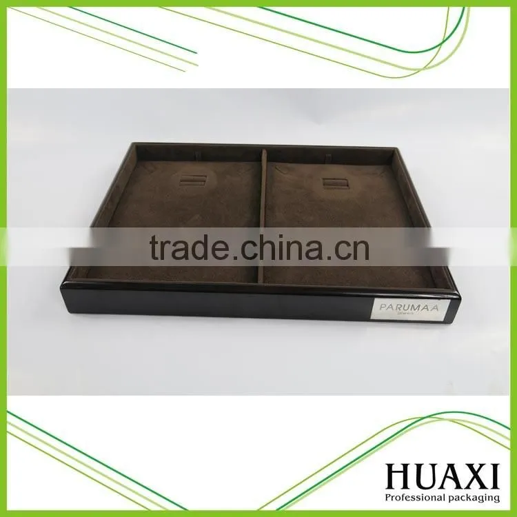 Wooden Brown Velvet Necklace Earrings Ring Packing Display Tray