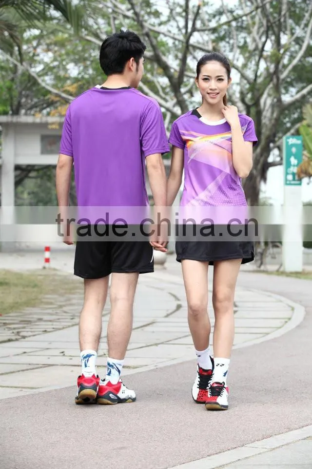 Couple's blue badminton wear,wholesale cheap badminton sport shirt,exporters badminton sport shirt