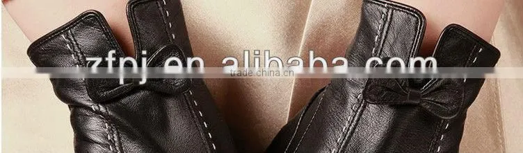 lady winer bowknot black tight lamb leather gloves