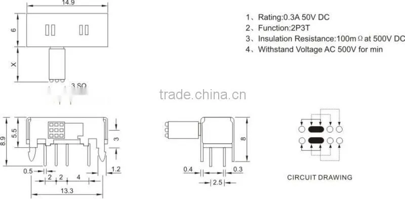 2P3T slide switch SK-23D03(S)