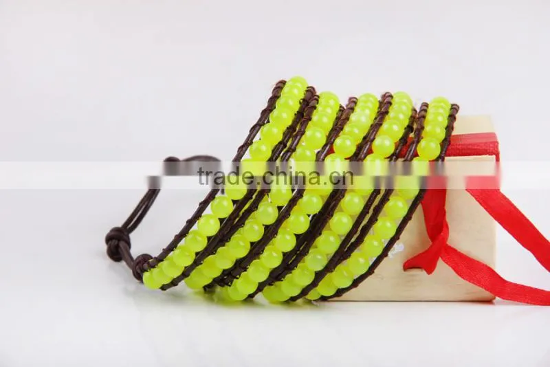 newest design fashion yellow beads charm bracelet women jewelry 5 coil winding leather bracelet bangles jewelry wholesale