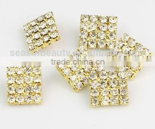 Fashional Shank Golden Quadrate Rhinestone Buttons for apparel RNK004