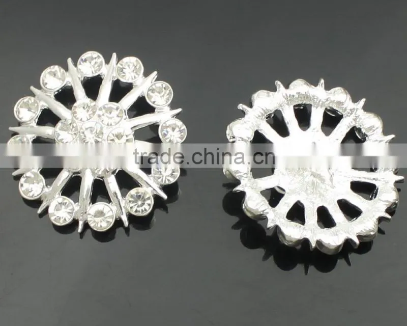 silver round metal shank button with rhinestones RNK1293