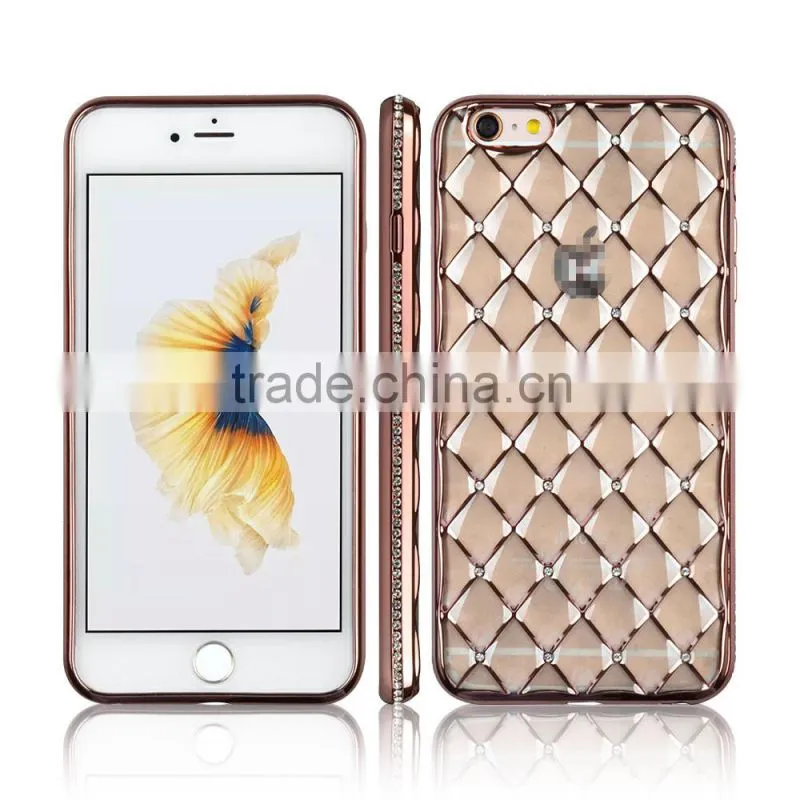 C&T 3D Sparkling Glitter Clear Diamond Grid Soft TPU Plating Mobile Phone Case for iPhone 6S