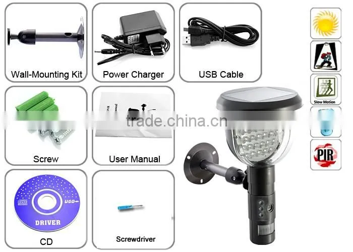 solar powered outdoor camera waterproof grade solar lamp 720P motion activated security light camera & video and audio record