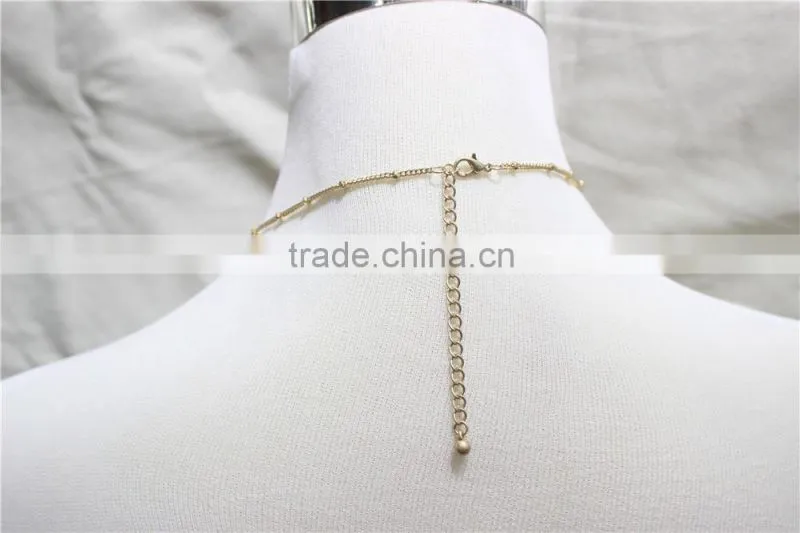 Gold Leaf w/ Pink Turquoise Pendant Necklace Goldtone Triple Necklace Satellite Chain Necklace 2016 Fashion Style Wholesale
