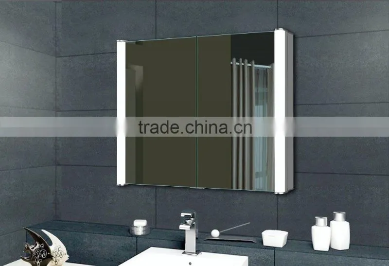 Double Door Recessed Illuminated aluminum bathroom mirror cabinet with led light