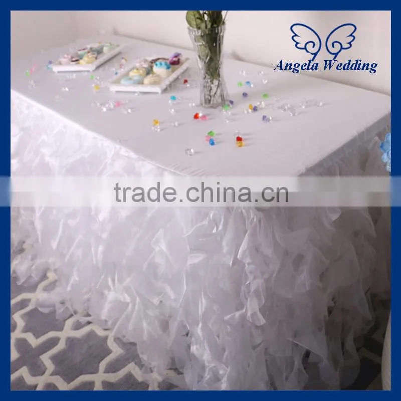 SK004A Fitted decorative ruffled curly willow gold table skirts for weddings