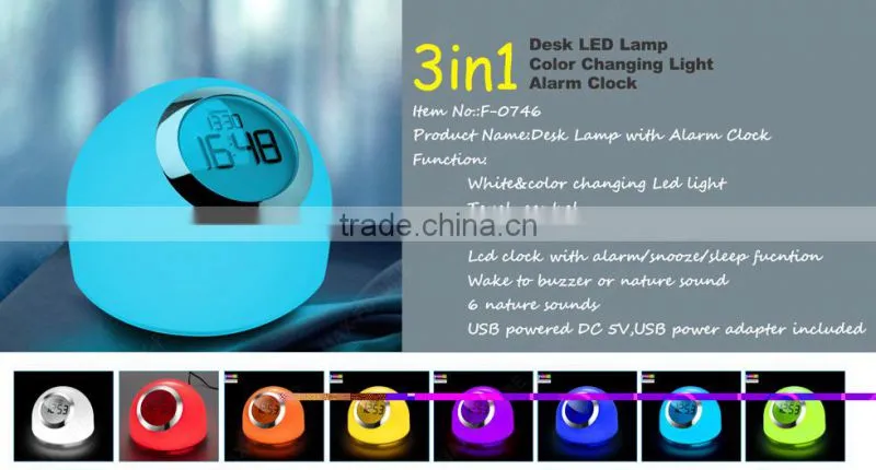 White&Colorful Brightness Control LED Color Changing Dimmer Switch Table Lamp with Alarm Clock