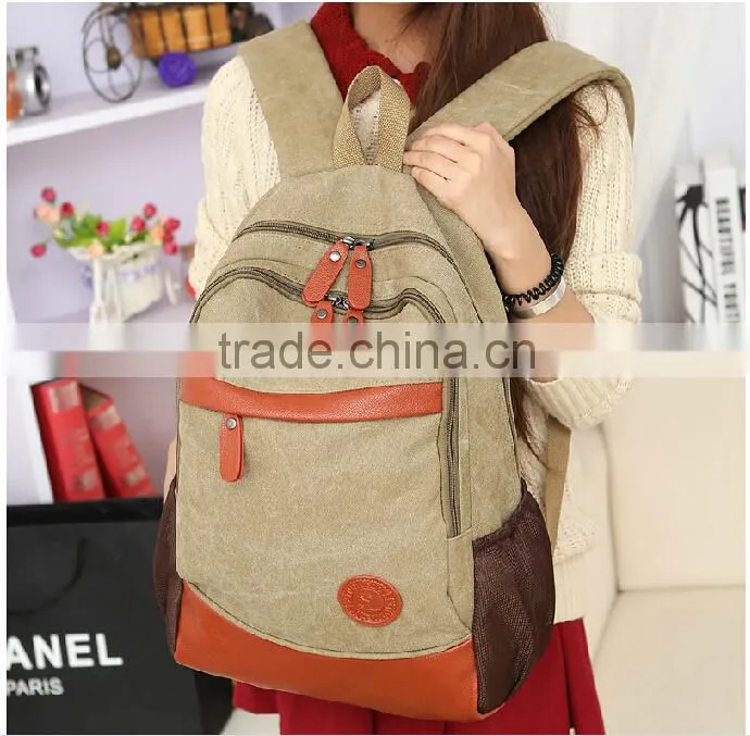 2015 Fashion Design Canvas Backpack cotton high school bags