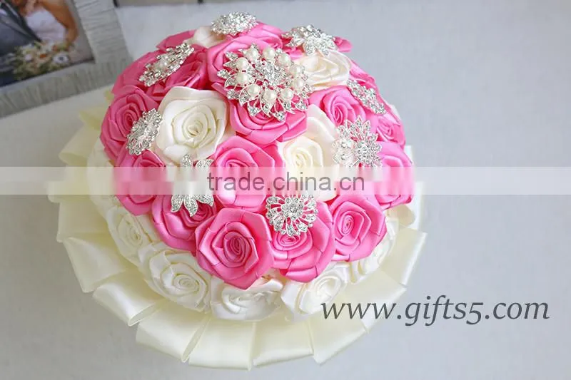 Handmade Lovely pink white rose bride bouquet