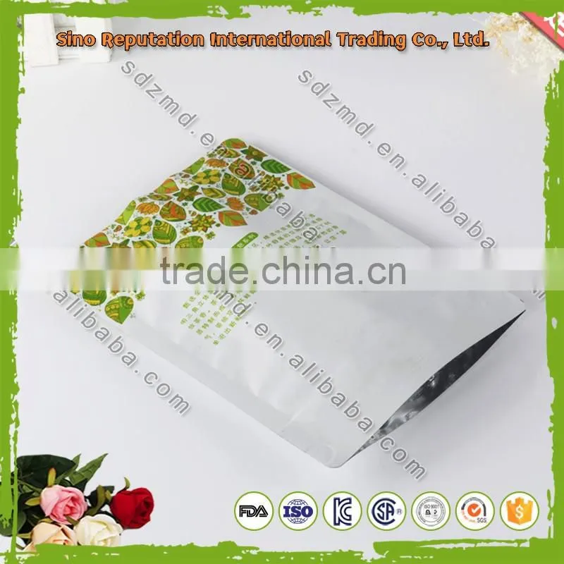 Hot selling laminated plastic tea packaging heat zipper top bag / stand up pouch