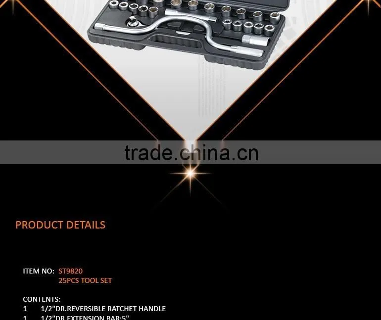 25Pcs Hand Tool Set with 8-22mm Socket and Spinner Handle