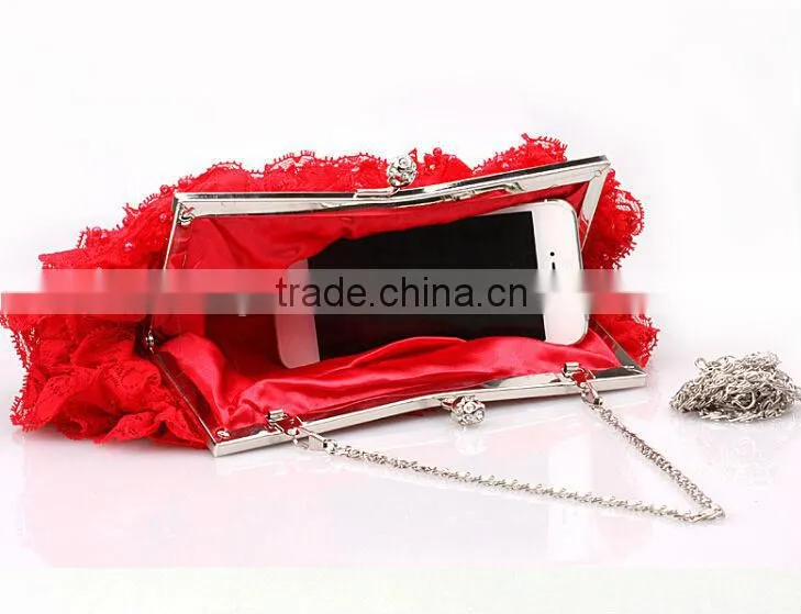 2014 wholesale Elegant Fashion party bag black lace evening bags