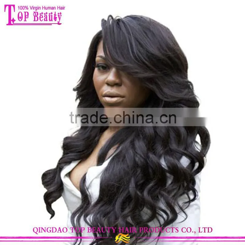Loose Wave Natural Color Virgin Brazilian Human Hair Glueless Full Lace Wigs For Black Woman