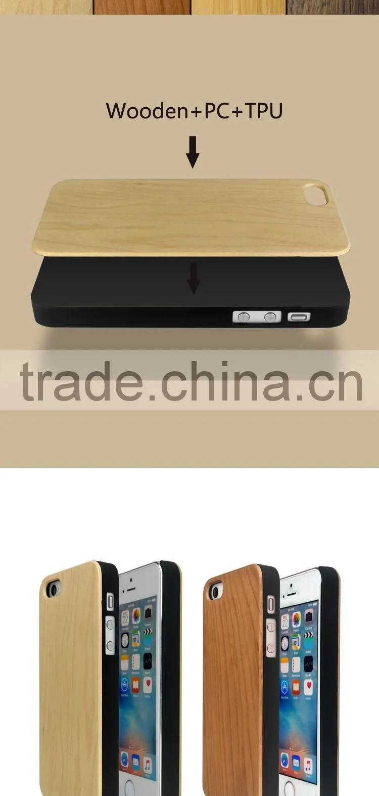 Hot Selling Wooden+PC Phone Case Cover For iPhone 5 5S 5C