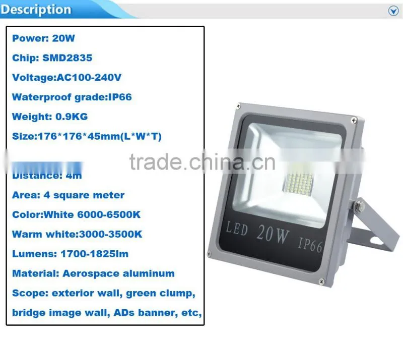 85-265V Cool white IP65 waterproof 20w led outdoor lamps