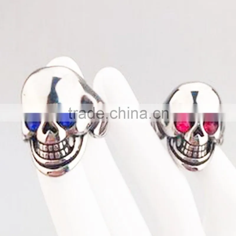 Jingli Jewelry custom color stainless steel blue red evil eyes skull men rings, mens devil red eyes big skull rings (HS-115)
