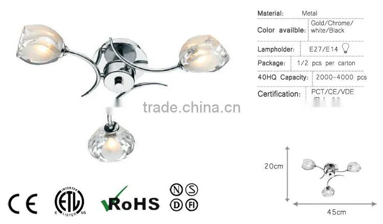 modern decoration transparent glass E14/E27 ceiling lamp