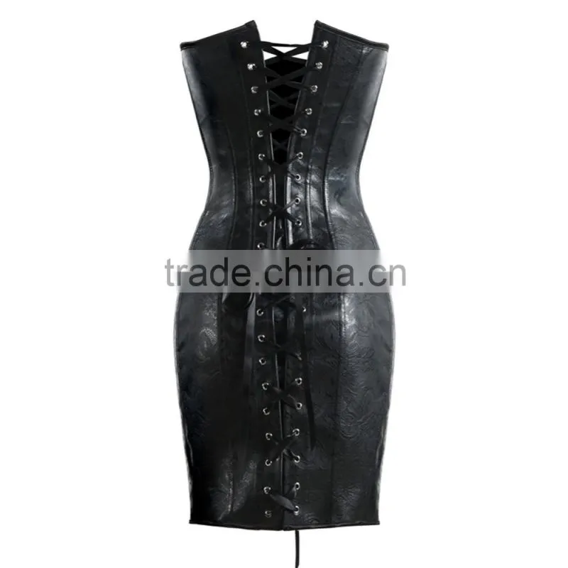 Fashion style formal corset dresses PU gothic corset dress long