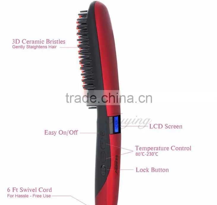 second generation 2 IN 1 anion LCD hair straightener Comb hair brush straightener