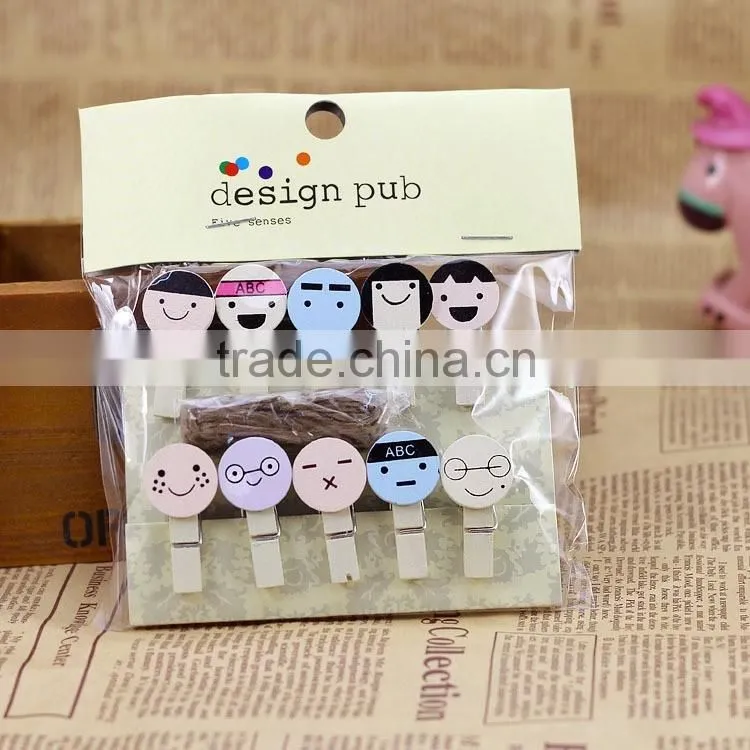 Cute cartoon face name card clip wooden postcard clip /photo clip