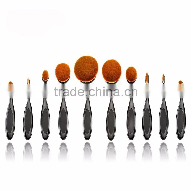 2016 Hot Sale Makeup Brush 10pcs Private Label Tooth Brush Wholesale Oval Foundation Makeup Brush Set