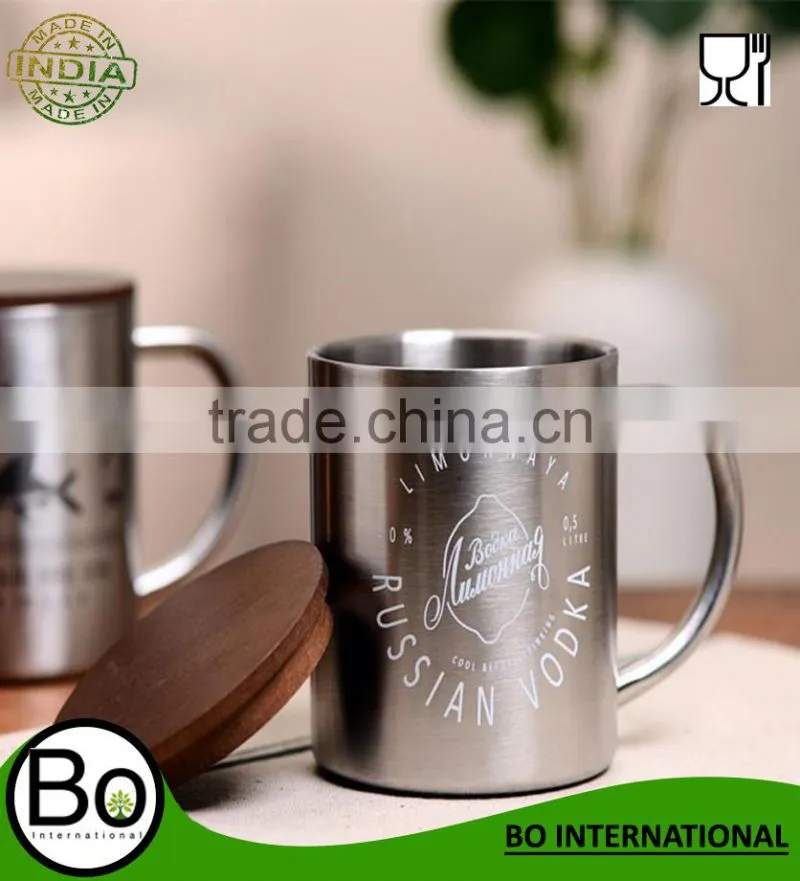 Stainless steel Double Layer (Wood Cup Lid)Mug Coffee Cups Caneca Beer Cup Coffee Mug Taza Copo Fast Shipping With Guarantee