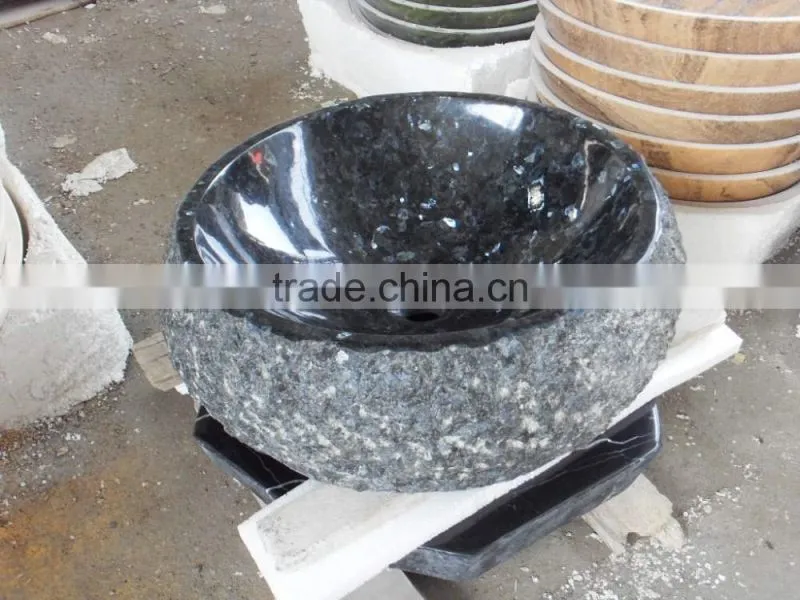 Blue pearl granite stone bathroom sink with natural outside