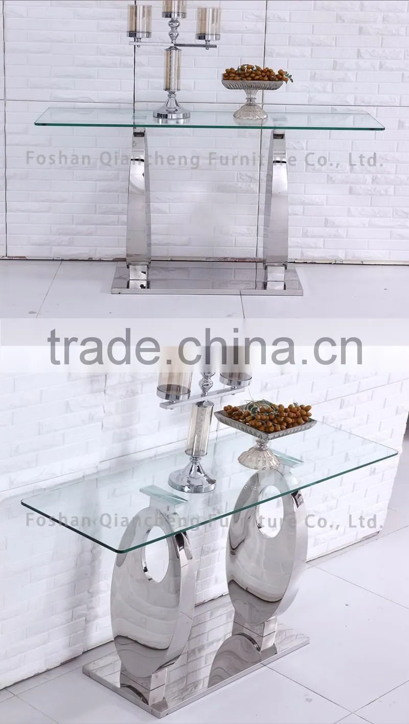 2017 tempered glass silverstainless steel console table
