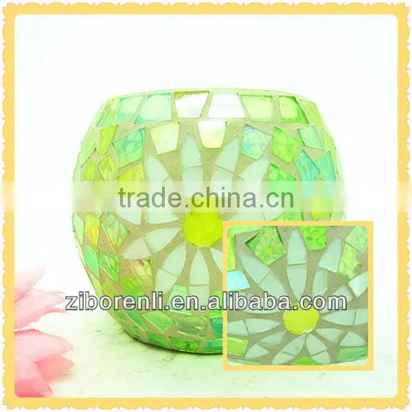 Mosaic Art Decoration Western Aqua Floral Large Colored Glass Flower Vase