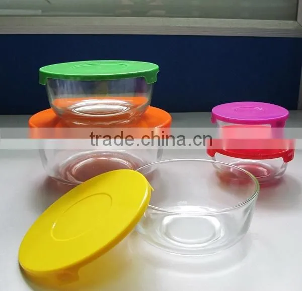 different color lids glass bowl set for wholesale