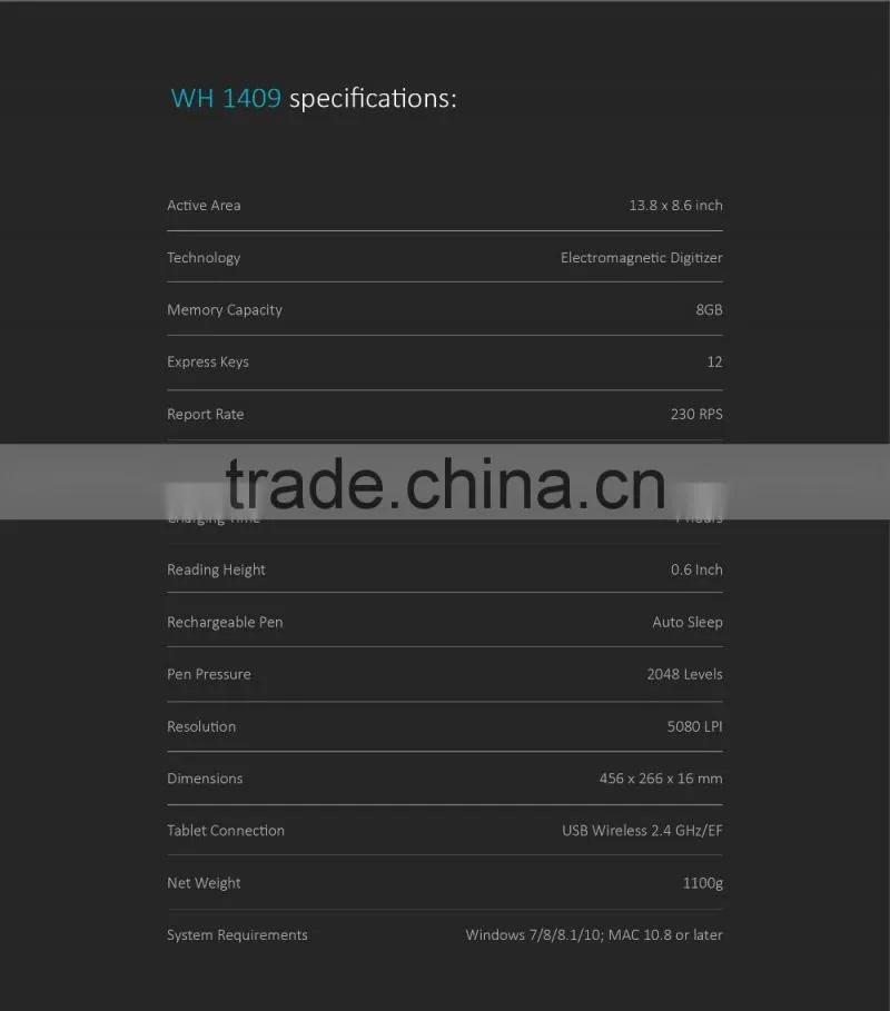 2016 Newest! Huion giano WH1409 14 * 9 inches largest digital pen tablet drawing graphic tablet