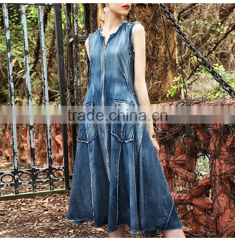 Maxnegio midi denim sleeveless design jeans dress