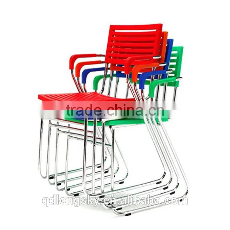 LS-4030F Fashion design stackable metal frame plastic chair with arms
