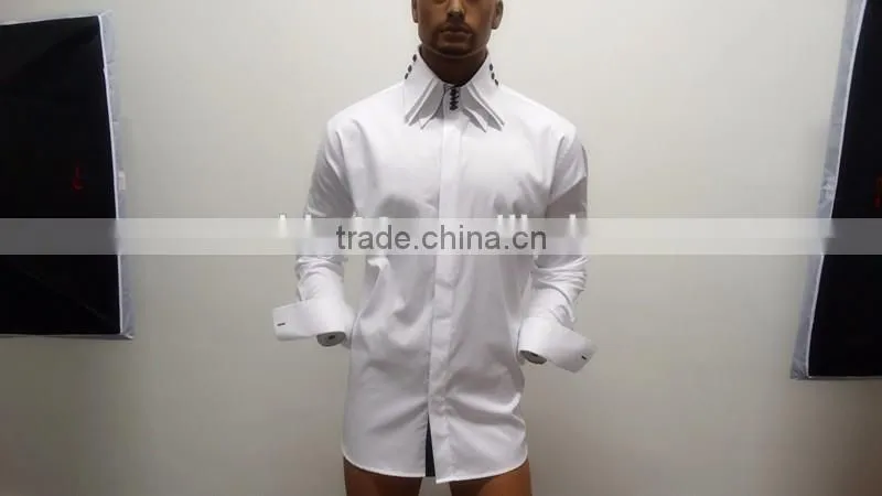2017 new brand fashion men's double collar casual shirt with contrast fabric