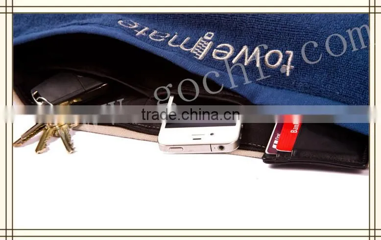 100% cotton zipper pocket gym towels