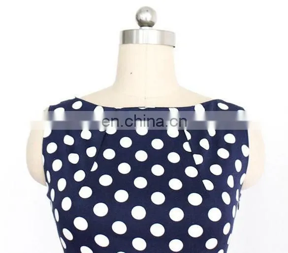 50s Retro Style Ladies Sleeveless Blue Polka Dot Dress