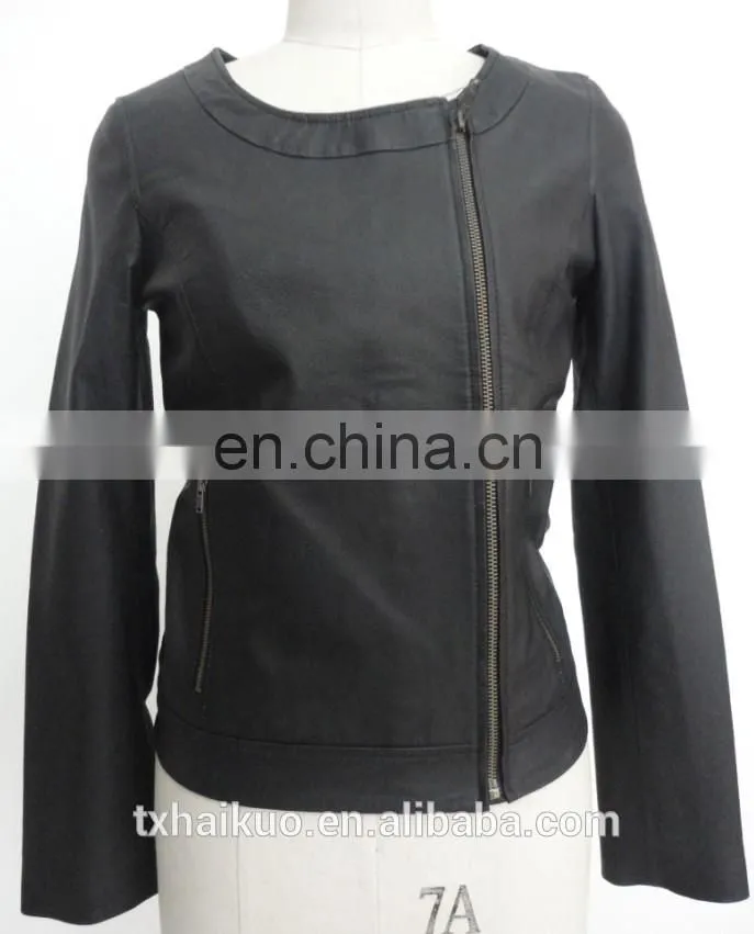 Ladies o'neck black leather jacket
