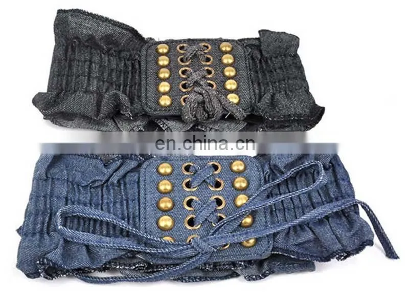 factory customize wholesale woman ladies metal mirror wide waist belt with chain
