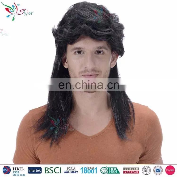 80s rocker men synthetic fibre black mullet wig