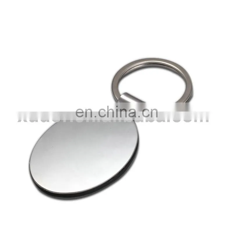 Oval Blank Tag Keychain Metal black leather Keyring for Making Logo