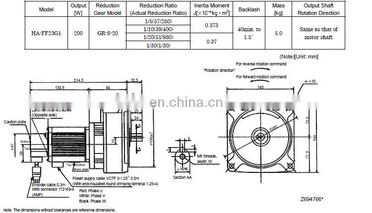 Original MITSUBISHI 129V 200W ac servo motor HA-FF23 / HA-FF23B